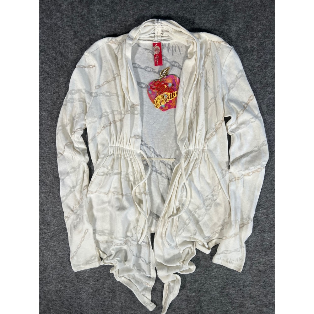 Vintage Apple Bottoms Y2K White Chain Print Draped Drawstring Cardigan Small NWT